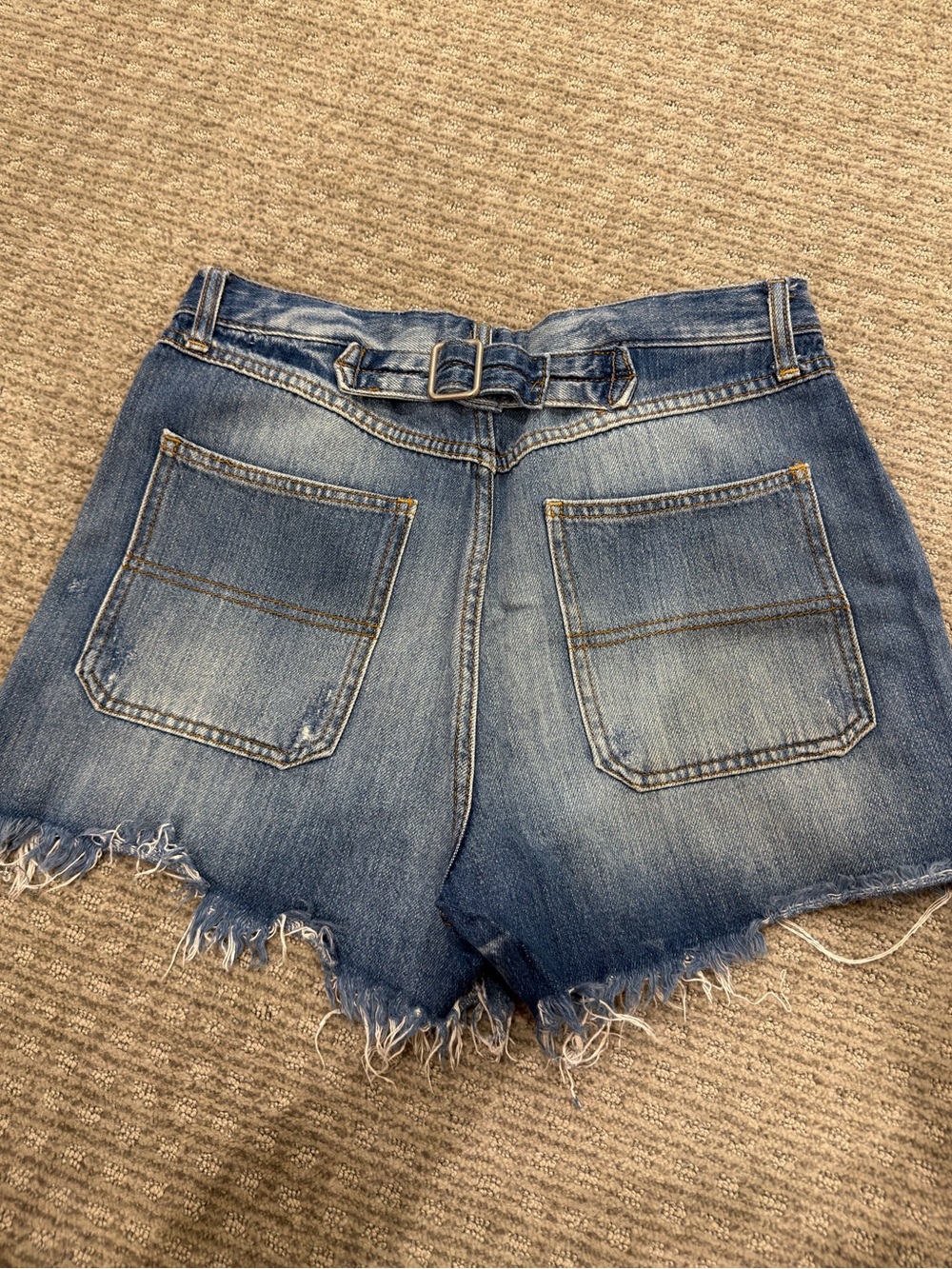 Free People Distressed High-Waist Denim Shorts - Blue